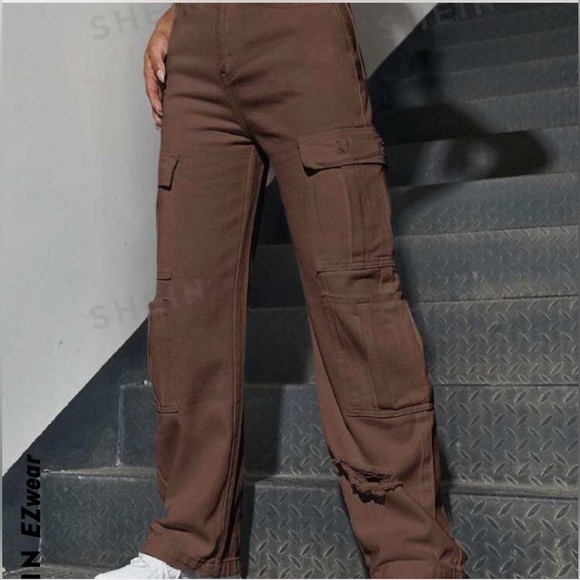 Women's SHEIN brown distressed Cargo Pants - Picture 1 of 8